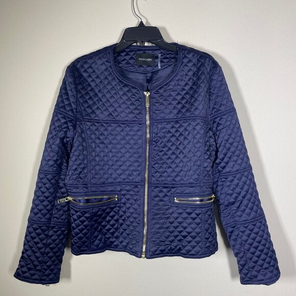 Dolce Cabo Women's Navy Quilted Full Zip Jacket Short XL Gold Zipper Detail! - Picture 1 of 4